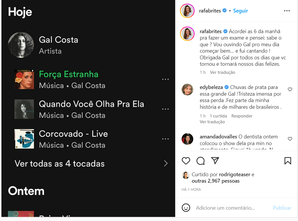 Morte de Gal Costa comove grandes nomes da cultura popular brasileira: "Deixou um legado incomparável"