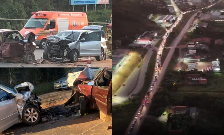 Grave acidente deixa oito feridos e congestionamento na BR-356, em Itabirito