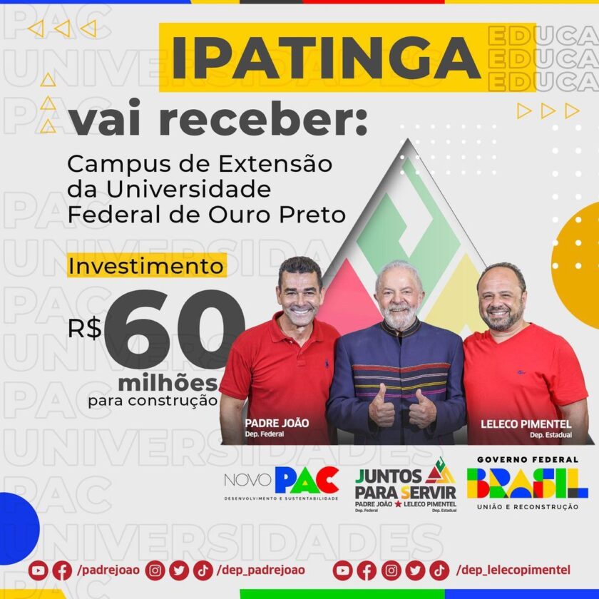 Ipatinga ganhará campus da UFOP; Lula anuncia investimentos